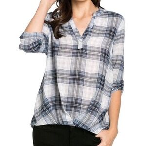Anthropologie Mittoshop Plaid Henley Cabincore Rustic Check Casual Top‎ Womens L